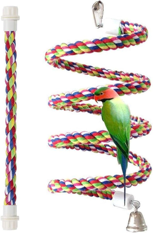 Bird Rope Perch Parakeet Toys, Spiral Bird Toy for Cockatiels, 43" & 13.7" Bird Bungee Rope Perches