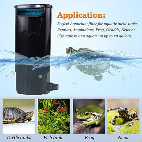 PULACO Internal Aquarium Filter for 3 to 20 Gallons, Ideal for Turtle Tanks, Reptiles, Amphibians, and Fish