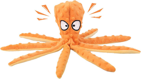 WishLotus Octopus Dog Chew Toy, No Stuffing Plush Squeaky Toy with Crinkle Paper for Small, Medium Dogs (Orange)