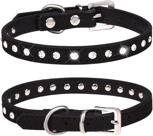 Puppy Dog Collar with Colorful Bling Crystal Diamond, Small Dog Cat Collars (XXS, Black)
