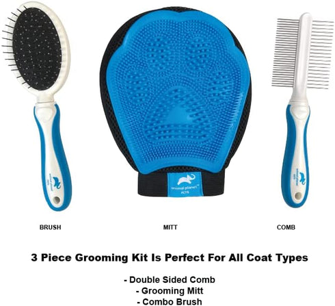 Animal Planet Pet Daily Grooming Kit (3 Pack) Reversible Grooming Glove, Double Sided Comb, Double Sided Brush. for Dogs & Cats, Good for All Breeds & All Types of Coats