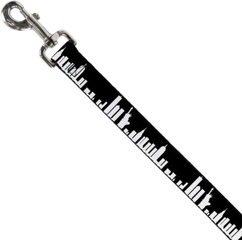 Buckle-Down Pet Leash, New York Solid Skyline, Black/White, 6 Feet Long, 1" Wide