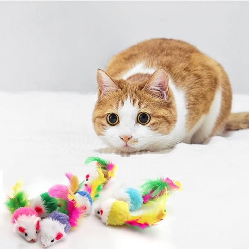 pawstrip 12 Pcs Cat Mouse Toys - Rattle Mice for Indoor Cats, Interactive Play Squeaky Fur Mice with Rattling Sounds