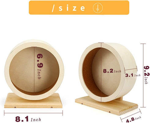 Hamster Wooden Silent Wheel, Medium Size 8.2", Quiet Spinner Exercise Wheel for Hamsters, Guinea Pigs, and Small Pets