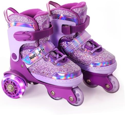 Nattork Toddler Roller Skates for Girls, 4 Adjustable Sizes Tri-Wheel Skates for