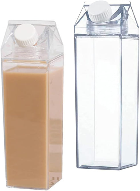 CurcKua 500ML 2PCS Clear Milk Carton Water Bottle Reusable Transparent Juice Bottle for Outdoor Sport Reusable Milk