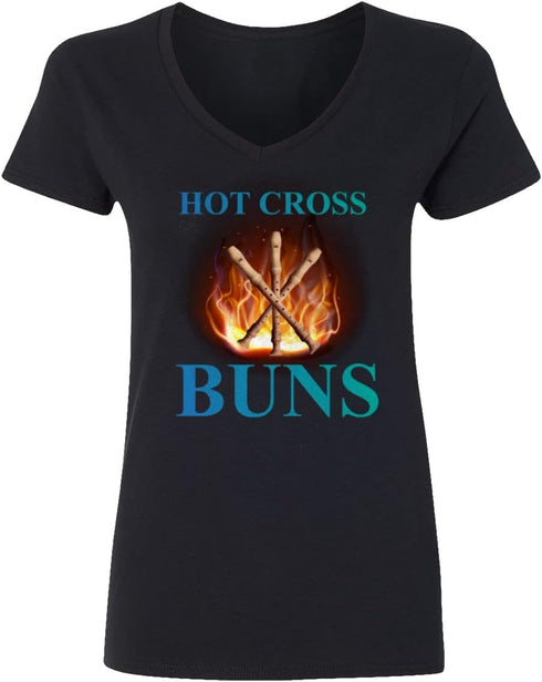 LES TRICOT Hot Cross Buns Recorder Instrument Funny Ladies' V-Neck Tshirt