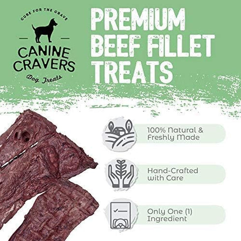 Canine Cravers Single Ingredient Dog Treats – 100% All Natural, Grain, Gluten, and Soy Free (Premium Beef Fillets, 5.3