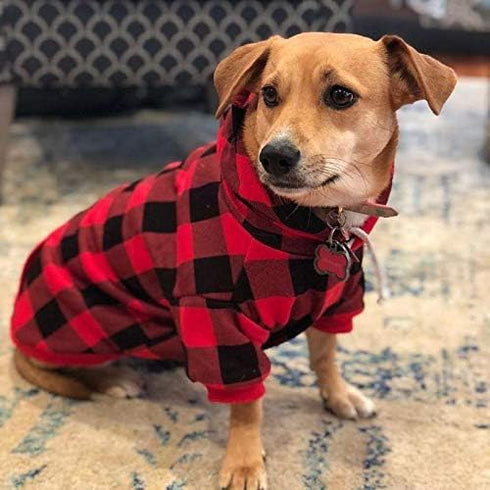 KOOLTAIL Red Plaid Dog Hoodie Sweater with Hat and Pocket for Small Medium Large Dogs, Soft Winter Coat