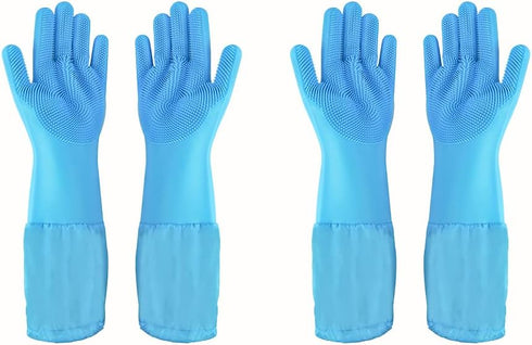 Pet Grooming Gloves, Silicone Dog Washing Gloves with High-Density Teeth for Dogs, Cats, Horses, 2 Pairs - Blue