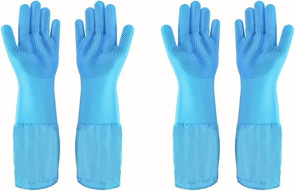 Pet Grooming Gloves, Silicone Dog Washing Gloves with High-Density Teeth for Dogs, Cats, Horses, 2 Pairs - Blue