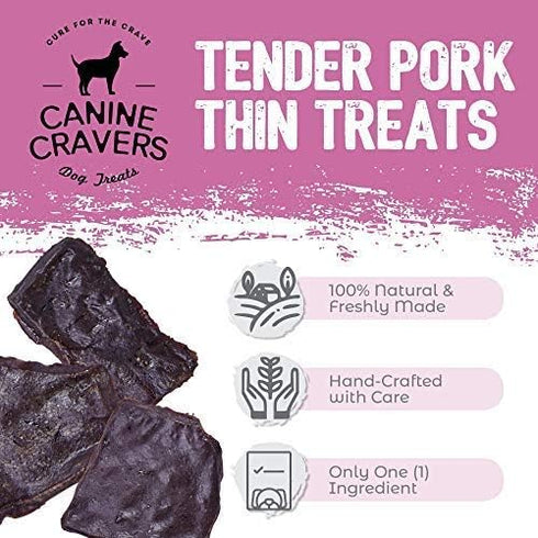 Canine Cravers Single Ingredient Dog Treats, Human Grade Air Dried Pet Food, Pork Thin Tenders, 5.3 oz