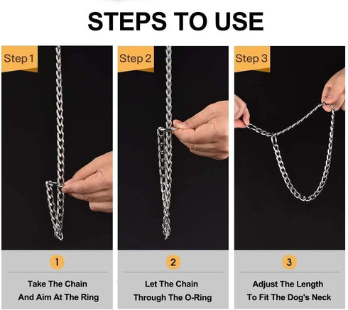Adjustable Dog Collar Slip Metal Chewproof P Collar, Heavy Chain Training Choke Collar for Small Medium Large Dogs