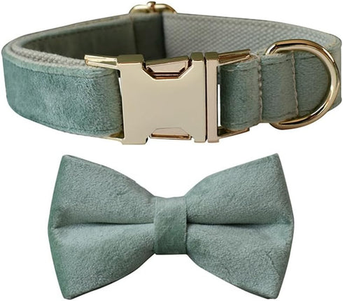 Bowtie Dog Collar, Soft Velvet Adjustable Collar with Detachable Bow Tie for Small Medium Large Dogs and Cat (Mint