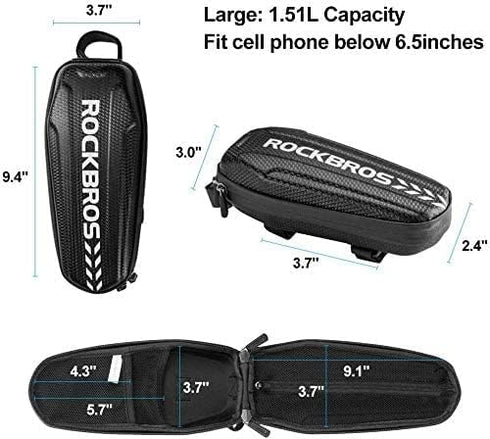 ROCKBROS Top Tube Bike Bag - EVA Bicycle Pouch Storage Pack, Water Resistant Phone Bag for Mountain & Road Bike