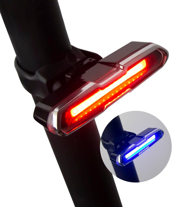 IWONDER COB Bike Tail Light, Red-Blue Dual Color, 5 Modes, USB Rechargeable Bicycle Rear Light