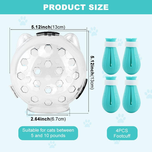 Axrivonte Trimming(Size:M) Breathable Cat Muzzle with Anti-Scratch Silicone Boots, Adjustable Transparent Helmet & Grip