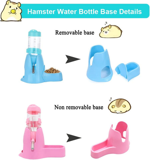 Litewoo Hamster Water Bottle with Food Container Base, Drinking Dispenser for Dwarf Hamster, Blue 80ML