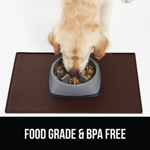 Gorilla Grip 100% Waterproof Raised Edge Silicone Pet Feeding Mat, Dog Cat Food Mat, 16x10, Brown