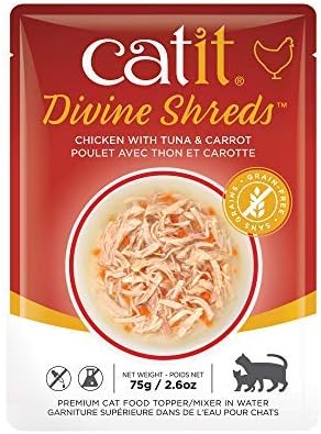 Catit Divine Shreds Premium Cat Food Topper, Chicken, 12 Pack