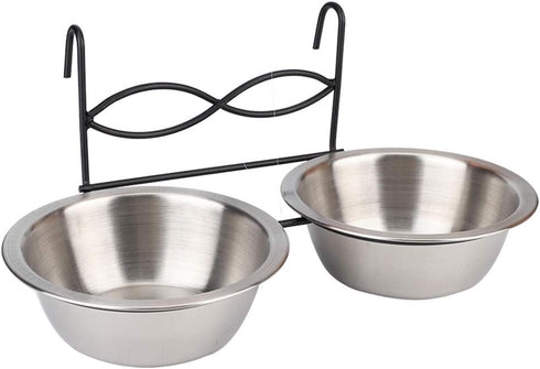 Stainless Steel Dual Hanging Food Water Bowl Feeder with Hook for Cat, Dog, Puppy Crate, Cage, and Kennel