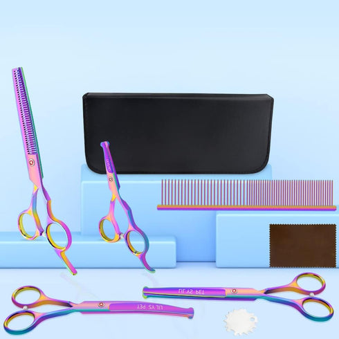 Set LILYS PET Safe Round-Tip Professional PET DOG Grooming Coated Titanium scissors suit Cutting&Curved&Thinning shears