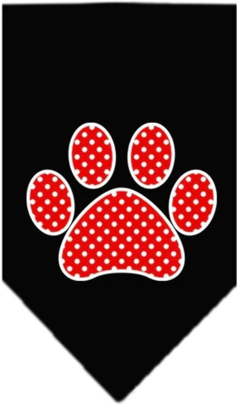 Pet and Dog Bandana Screen Printed, Red Swiss Dot Paw Yellow Small