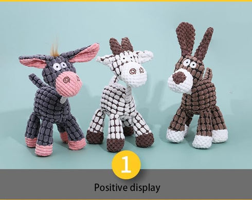 Feill Plush Chew Toys with Squeakers, Soft Dog Toys for Indoor Puppies and Senior Pups (Grey Donkey)