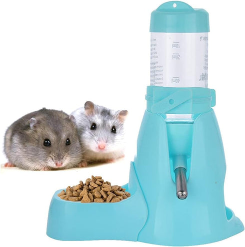 Guardians Hamster Water Bottle, Automatic Drinking Bottle with Food Container Base, 80ml, Blue