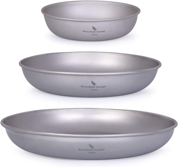 iBasingo Titanium Pan Dish Plate with Carry Mesh Bag, Ultralight for Outdoor Camping Cookware Mess Kit