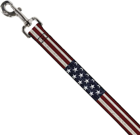 Dog Leash Americana Rustic Stars Stripes, 6 Feet Long, 1.5 Inch Wide