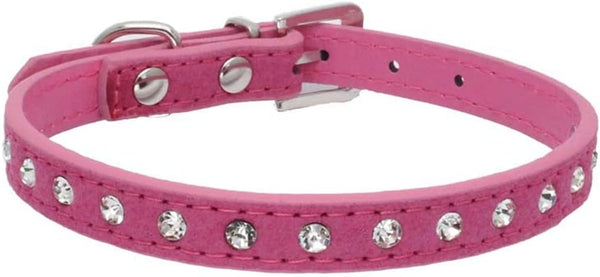 Cute Dazzling Sparkling Elegant Fancy Suede Leather 1 Row Bling Rhinestone Crystal Jeweled Small Pet Cat Dog Puppy