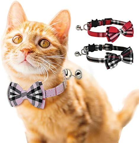 CHUKCHI 2 Pack Cat Collar Breakaway, Adjustable 7.8-10.5 Inch with Cute Bow Tie and Bell (Red+Pink)