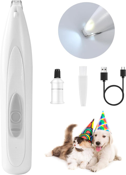 Dog Paw Trimmer with LED Light, Rechargeable Cordless Electric Grooming Clippers, Low Noise for Small Dogs and Cats
