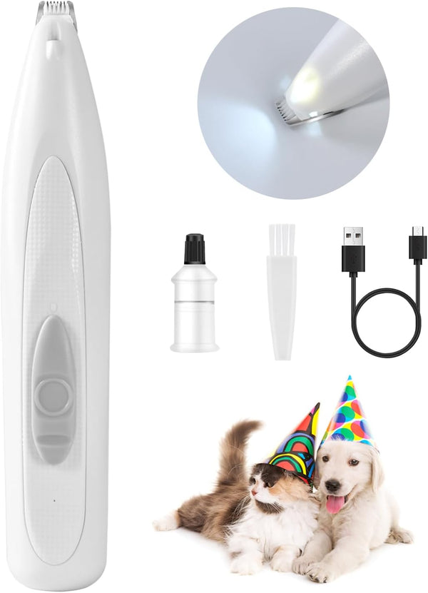 Dog Paw Trimmer with LED Light, Rechargeable Cordless Electric Grooming Clippers, Low Noise for Small Dogs and Cats