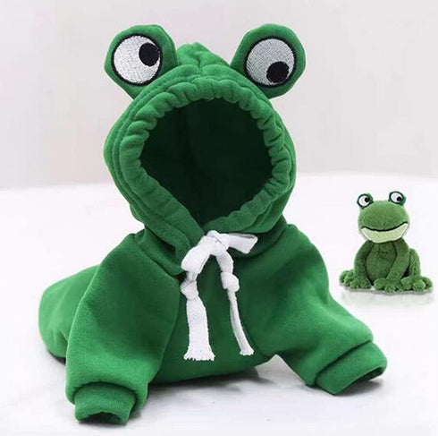 XIAOYU Pet Clothes Dog Hoodies, Warm Sweatshirt Coat for Puppy Autumn Winter, Jumpsuit with Eye Hood, Frog, XXL