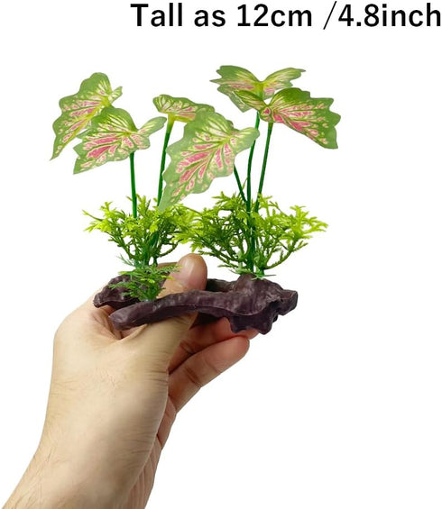 Smoothedo-Pets Aquarium Plants Fish Tank Decorations 2pcs Plastic Artificial Plant Goldfish Waterscape Fish Hides (Rainforest Leaf-Pink-Small-Set) by Smoothedo-Pets