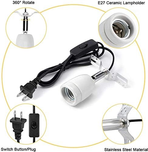 300W Reptile Lamp Socket Kit, 360° Heat Light Holder with Switch, E27 Socket for Lizard Turtle Snake Aquarium