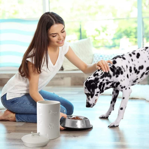 Dog Treat Container Airtight - 9"x5" Large Ceramic Dog Treat Jar for Kitchen Counter, White Dog Cookie Jar