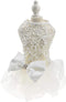 Hollow Dog Wedding Dress Tutu Skirt, Luxury Lace Pearl Bow Christmas Dress Costume for Small Dog (S, White)
