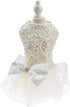 Hollow Dog Wedding Dress Tutu Skirt, Luxury Lace Pearl Bow Christmas Dress Costume for Small Dog (S, White)