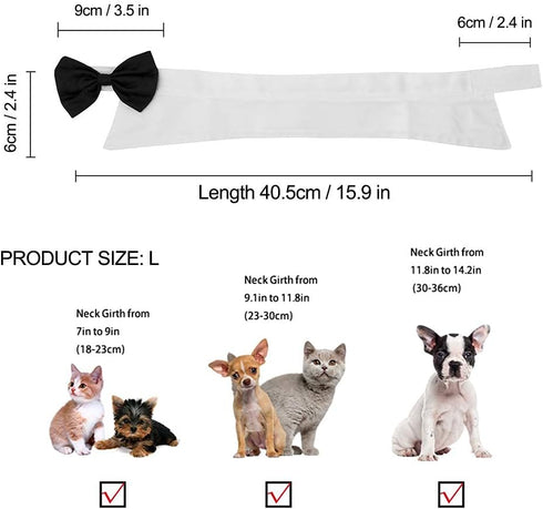 ZTON Handcrafted Adjustable Formal Pet Bowtie Collar Neck Tie for Dogs & Cats (L, Black)