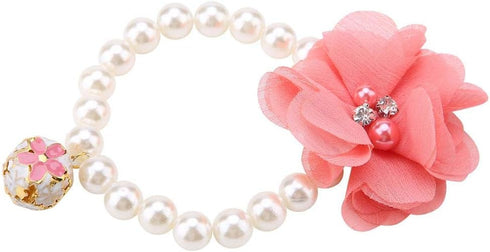 Pet Pearl Flower Necklace - Princess Necklace Collar Accessories for Puppy Decoration (Blue, Red)