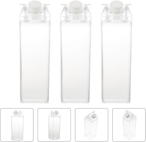 3pcs 500ml UPKOCH Ps Carton Milk and Juice Bottles Reusable Adorable Water Containers for Home and Outdoor Use