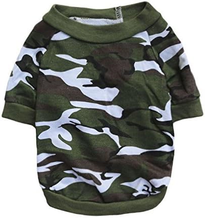DroolingDog Camo Dog T-Shirt - Small to Medium Green Outfits; Shirt for Boys