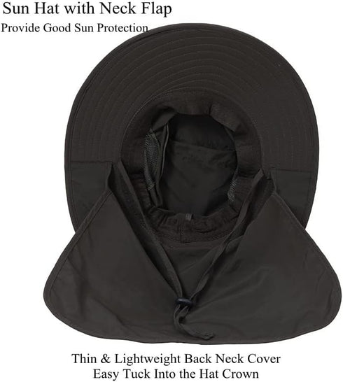 UV 50+ Sun Protection Hat for Men & Women, Wide Brim Bucket Hat for Outdoor Sports, Fishing Hat with Neck Flap
