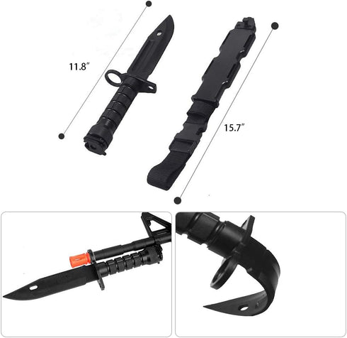 Tactical Rubber Knife M9 M16 - Military Training ABS Plastic Dagger with Scabbard Model Kit for Airsoft