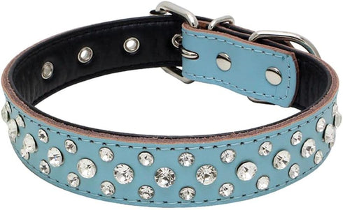 Rhinestones Dog Collar, Adjustable Sparkly Crystal Studded Genuine Leather for Small and Medium Dogs