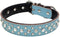 Adjustable Rhinestones Dog Collar, Sparkly Crystal Studded Genuine Leather for Small and Medium Dogs (L, Blue)
