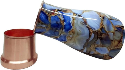 Ornate International Pure Copper Hammered Design Water Bottle, 1000 ml with Tumbler and Lid (Marble)